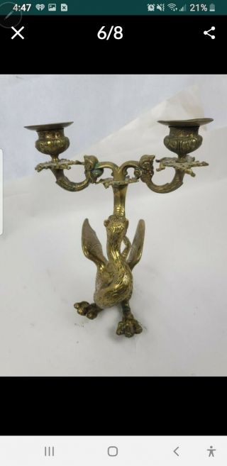 ANTIQUE SOLID BRASS DRAGON DOUBLE CANDLE HOLDER CANDELABRA VINTAGE RARE OLD ASIA 2