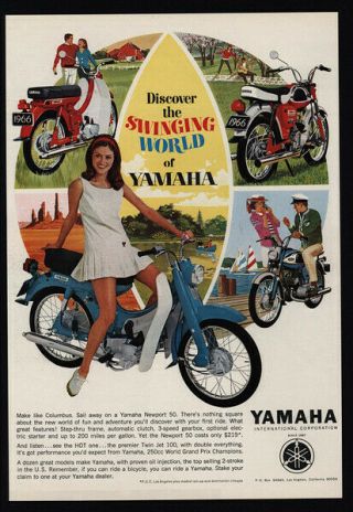 1966 Yamaha Newport 50 & Twin Jet 100 Motorcycle Vintage Advertisement