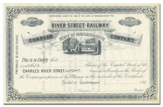 Charles River Street Railway Company Stock Certificate (boston,  Massachusetts)