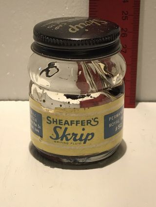 Vintage Sheaffer Skrip Writing Fluid 2 Oz Glass Ink Jar With Ink Well No Ink