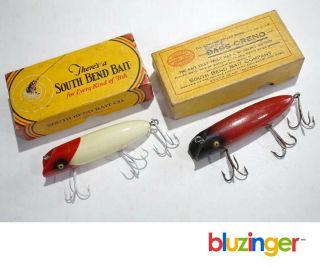 (2) South Bend Bass - Oreno Vintage Wooden Fishing Lures W/ Boxes