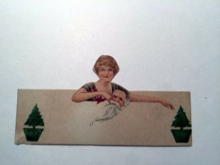 Vintage Bridge Game Tally Place Card - - Small - Lady Holding Santa Claus Mask