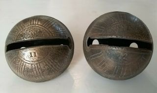 Two Large Antique Brass Petal Sleigh Bells,  Size 11 & 12,  Fine