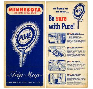 Vintage 1951 Minnesota Road Map From Pure Oil Co.