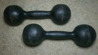 2 10 Lbs Vintage Cast Dumbells Barbells Weights Antique Gym Equipment Round Ends