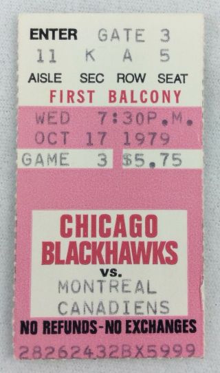 Nhl 1979 10/17 Montreal Canadiens At Chicago Blackhawks Hockey Ticket Stub