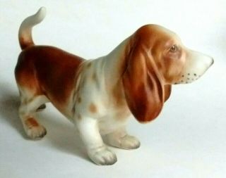 Ex Vtg 1960s Male Basset Hound Dog 5 " Long Ceramic Figurine Marked Japan Ucagco?
