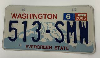 Washington License Plate.  “513 Smw”.  Expired In 2005.  Embossed.  12.  95