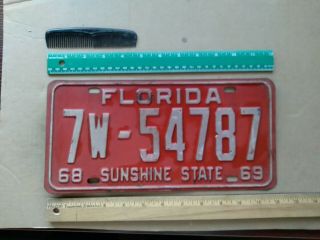 License Plate,  Florida,  1968 - 1969,  Sunshine State,  7w - 54787
