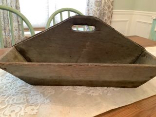 Vintage Antique Large Wooden Carpenter Tool Box Carrying Caddy Case