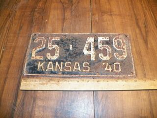 1940 Kansas License Plate Car Tag 25 - 459; Brown County