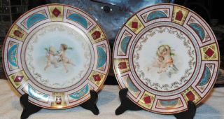 Antique Hand Painted Royal Vienna Porcelain Cabinet Plates W/ Cherubs