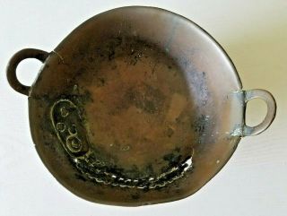 Antique Hand Forged Hammered Copper Bowl With Strainer Brazil Pre Columbian