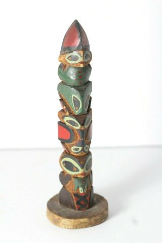 Antique Pacific Northwest Native American Carved & Painted Wood Totem Pole 6 "