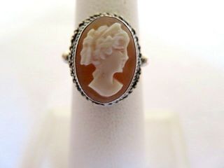 Vintage Art Deco 800 Silver Carved Carnelian Shell Cameo Ring Size 7
