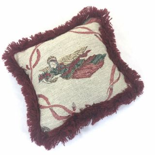 Vintage Riverdale Tapestry Christmas Decor Small Pillow W/ Flying Angel 8 " X 7 "