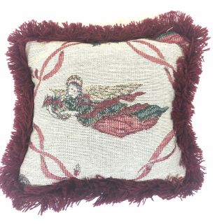 Vintage RIverdale Tapestry Christmas Decor Small Pillow w/ Flying Angel 8 