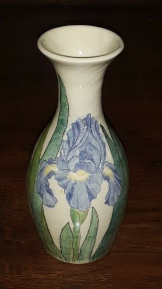 Vtg Hand Thrown Pottery Iris Vase