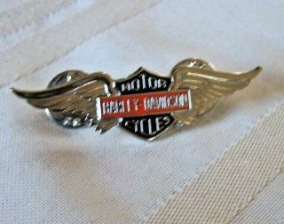 Harley Davidson Chrome Black Orange Bar & Shield Wing Vest Pin