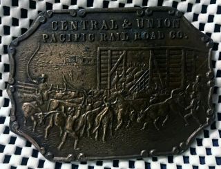 Vintage Central & Union Pacific Rail Road Co Brass Belt Buckle