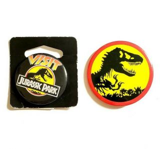 Vintage 1993 Jurassic Park Movie Promo Button Set 8 - Visit Logo Spielberg Pin