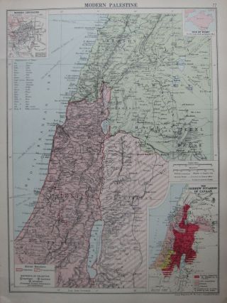 1935 Map Modern Palestine Jerusalem Hebrew Invasion Of Canaan British Mandates