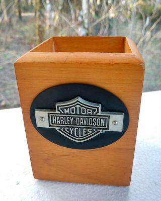 Harley Davidson Wooden Pencil/pens Holder Desk Organizer