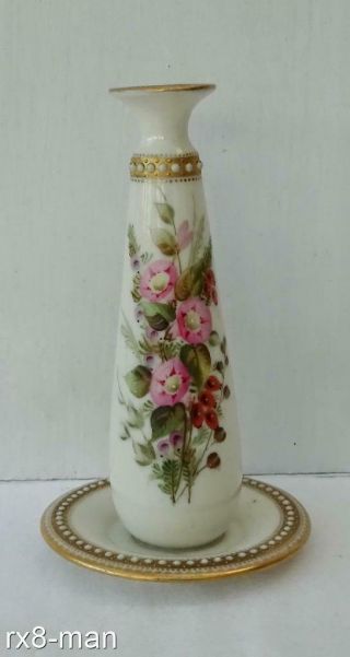 Antique Victorian Royal Worcester Hand Painted Floral Stem Bud Vase