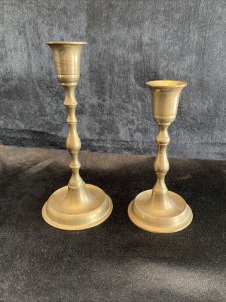 Vintage Brass Set Of 2 Candlesticks Candle Holders 7” Tall & 5 3/4” Tall
