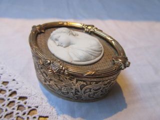 Antique 19th Century French Ornate Gilt Metal & Cameo Trinket Box 1880 