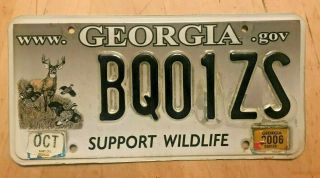 Georgia Support Wildlife Auto License Plate " Bq01zs " Ga Deer Turkey
