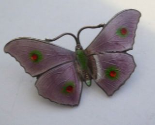 Antique Ja&s J Aitkin & Son Silver And Enamel Butterfly Brooch