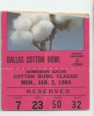 1984 Texas Vs Georgia Cotton Bowl Football Ticket Stub