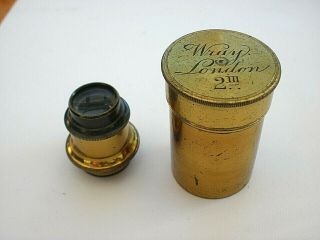 Antique Brass Microscope Lens.  Wray 2 Inch.