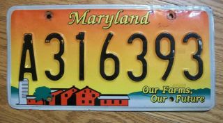 Single Maryland License Plate - A316393 - Our Farms,  Our Future