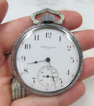 Antique 1900 Elgin Open Face Pocket Watch 16s 7j 8 - D597