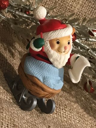 Vintage Avon 1983 Christmas Ornament Santa Mouse Riding Walnut Sleigh