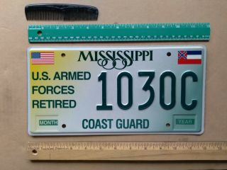 License Plate,  Mississippi,  Coast Guard,  U.  S.  Armed Forces Retired