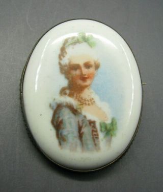 Sterling Silver Vintage Antique Hand Painted Cameo Brooch Pin Victorian Lady