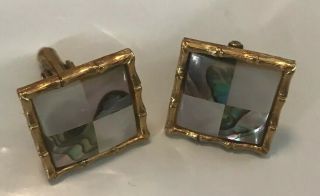 Vintage Db Sterling Cufflinks Abalone/mother Of Pearl Goldtone Bamboo Frame.  75”