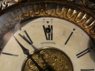 Old Antique Vintage Sessions Mantle Clock Black,  Columns Scroll,  Key & Pendulum 3