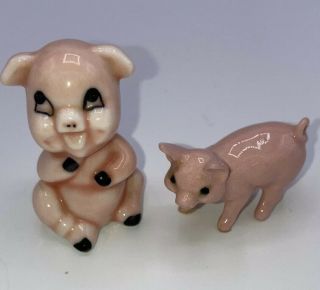 Vintage Small Miniature Ceramic Porcelain Pink Pigs Animal Collectible Figurine