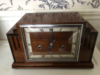 Antique Art Deco Westminster Chiming Mantel Clock Oak Case