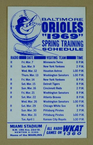Baltimore Orioles - 1969 Spring Training Pocket Schedule At Miami Stadium
