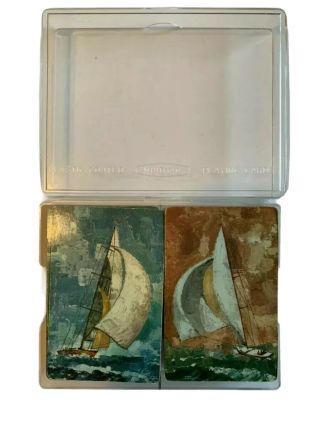 Vintage Whitman Playing Cards Sail Boat,  Watercolor Style,  2 Full Decks In Case