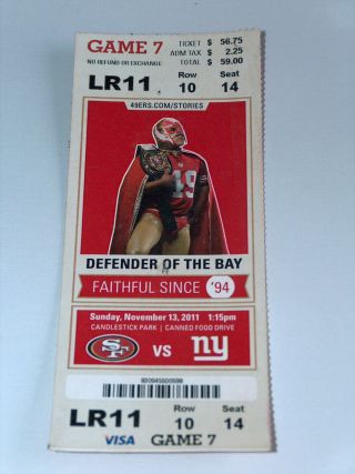 San Francisco 49ers Giants Candlestick Park Nfl Football Game Ticket 2011