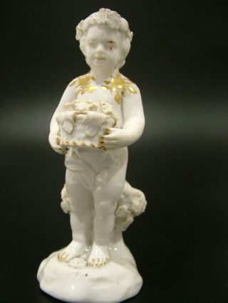 Rare Antique C1780 Bow Derby Cherub Boy Figurine Figure Gilded Highlights 733