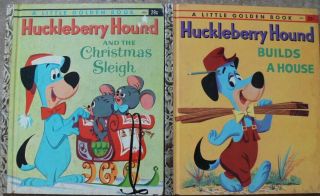 2 Vintage Little Golden Books Huckleberry Hound Builds A House,