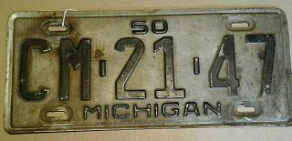 Vintage 1950 Michigan License Plate State Car Tag