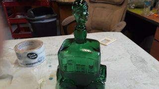 Vintage Green Glass Car Shaped Bottle / Decanter W/stopper (driver 